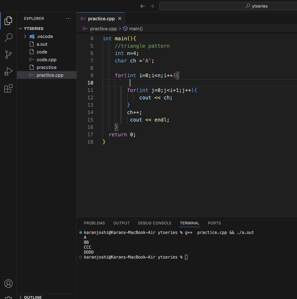 Triangle pattern solve in star,number and character 
#tech 
#programming
#CodingJourney 
#CodingChallenge