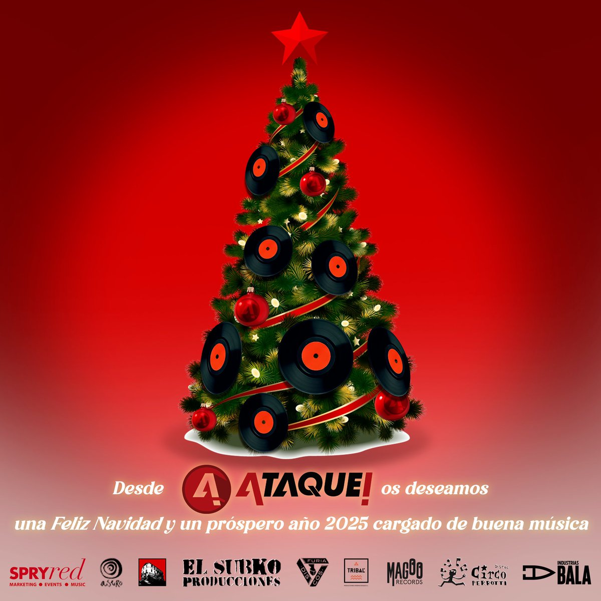 Ataque360's tweet image. Todo el equipo de Ataque! os deseamos una Feliz Navidad y un próspero 2025 🎅🏻🍾🎄🎉🎁🎸🎤