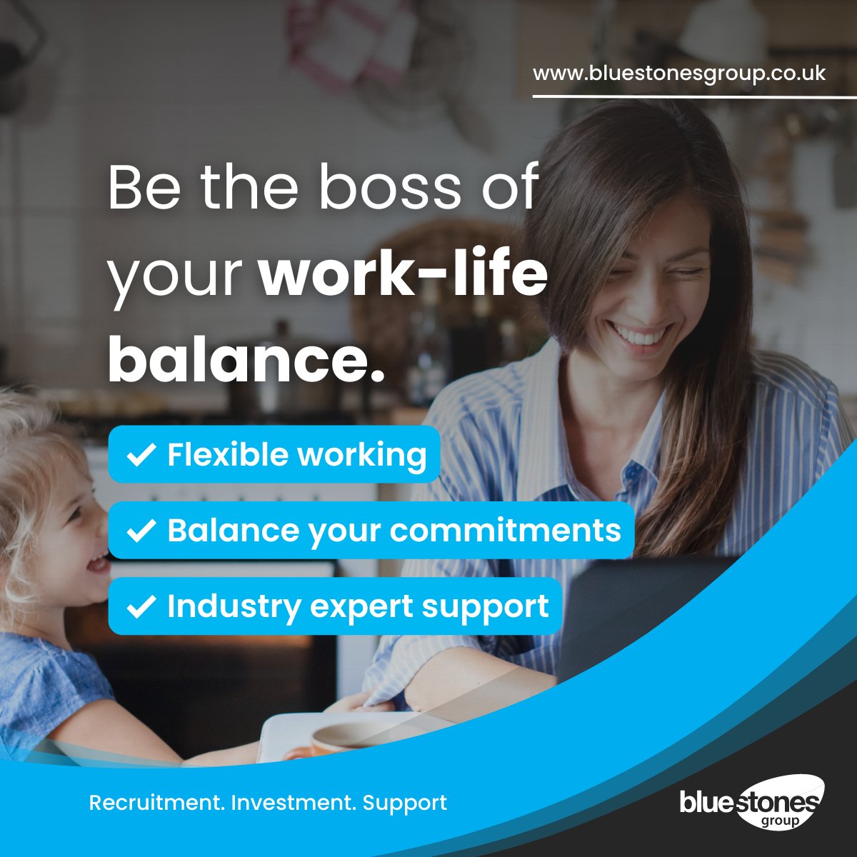 Work-life balance is important. As your own boss you can manage your own schedule and balance commitments... all whilst creating personal wealth &amp; building your own recruitment brand, with support &amp; investment from Bluestones.

#facilitatingdreams #recruitment #recruitmentstartup