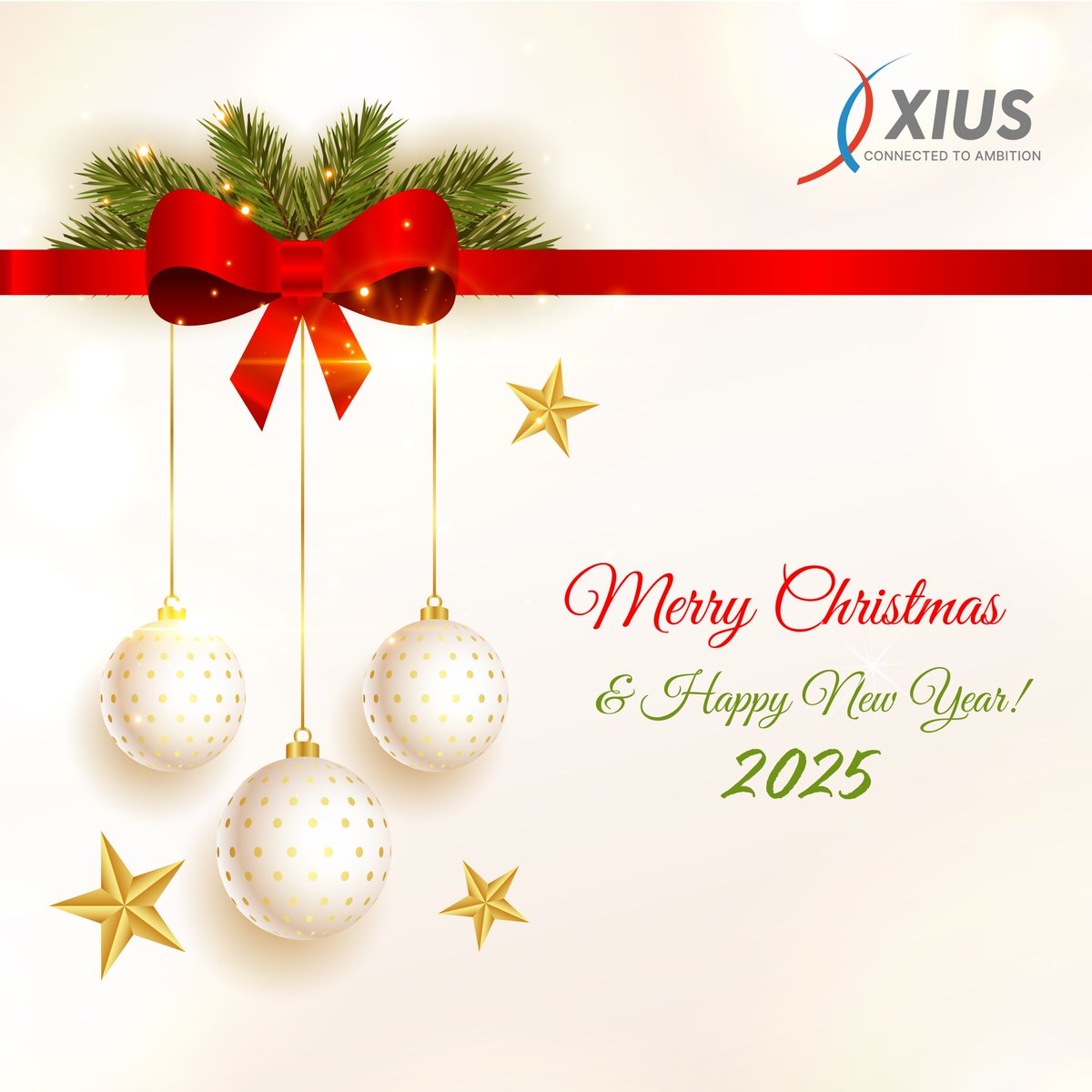 XIUS_Corp's tweet photo. XIUS wishes you and your loved ones a Merry Christmas and a Prosperous New Year 2025! 🎅🎉 Let's celebrate this season with joy, togetherness, and new ambitions for the year ahead.
#XIUS #MerryChristmas2025 #HappyNewYear2025 #SeasonOfJoy #ConnectedToAmbition https://t.co/jbE4c576NW