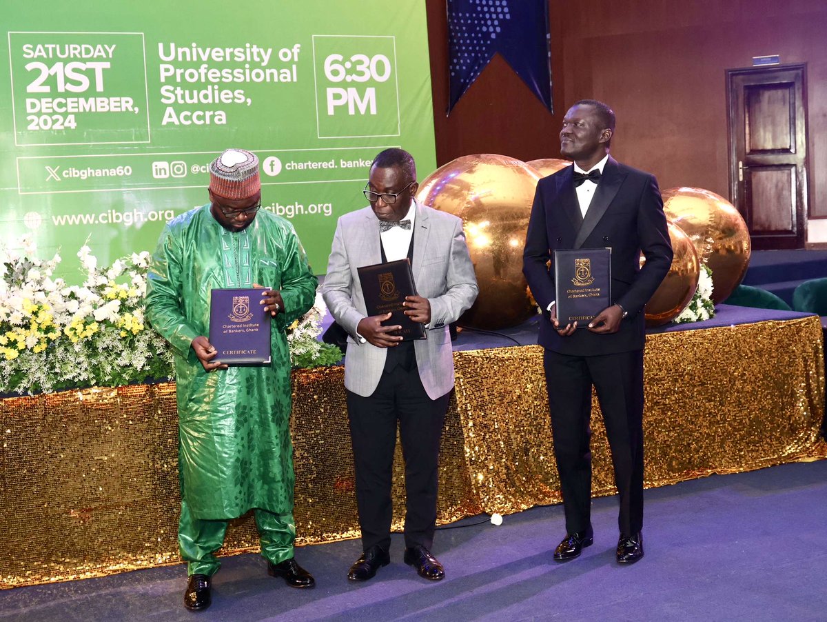 FirstBankGhana's tweet photo. On Saturday, December 21, 2024, at the Annual Governor’s Day event held at UPSA, the Chartered Institute of Bankers, Ghana (CIB Ghana), conferred Honorary Fellow Status on the FirstBank Ghana MD/CEO Mr Victor Yaw Asante and others. This is to honour his exceptional leadership and significant contribution to the development of the banking and financial services sector in Ghana. 

https://t.co/LWnBxnh1wS

#YouFirst #FirstBankGhana