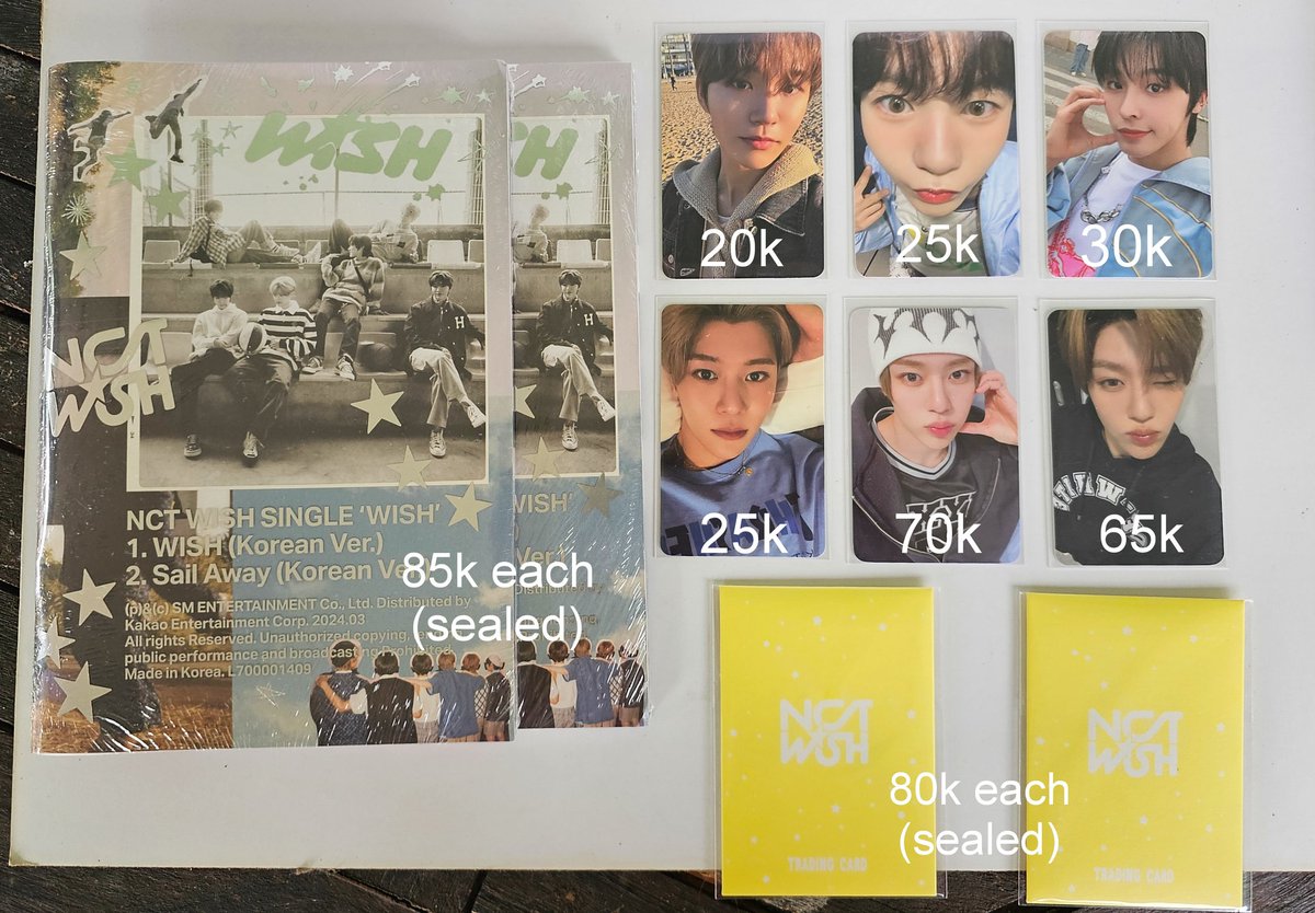 help rt / wts

NCT WISH Photocard &amp; sealed album

📍 Yogyakarta 
✅ Restock siap kirim
✅ Harga include packing
✅ Split pay only
❌ No nego &amp; harga exclude fee admin 🍊

DM me if you are interested. Mention after dm. Thanks!

t. riku sion ryo jaehee pc tc