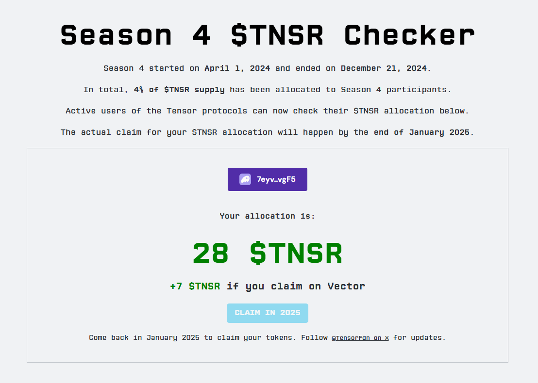PastanagaCrypto's tweet photo. Si habéis tradeado NFTs en Solana revisad esto‼️

Ya tenemos el checker del 2ndo Airdrop de $TNSR

Es del proyecto de @tensor_hq, un marketplace de NFTs bastante popular en la red de Solana el cual ha decidido repartir un 4% del supply para esta ronda.

🔗https://t.co/4LmAwZfeFi

En mi caso solo me han tocado 18 tokens = $13

No me puedo quejar porque lo he usado poco y los NFTs no son mi fuerte, estoy en la posición 20,000 aproximadamente.

Claramente al menos para mí fue mucho más rentable el primer Airdrop del proyecto ya que por haber tradeado al menos un solo NFT se recibían 420 tokens que valían 4 veces más que ahora ($850).

A veces los segundos Airdrops son más rentables que los primeros, pero obviamente también habrá casos como este.

¿Cuántos os han tocado?