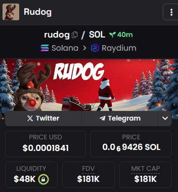 Ok here thesis: $Rudog is a dog, xmas is comming, put both together and its a xmas dog runner.

Also, they are already making a lot of memes, TG is looking like those retail telegrams (which is good, same happened to rizzmas/grinch, so hitting multi milis is easier)

Go take a