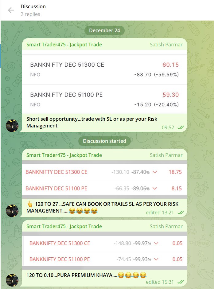 Smarttrader475's tweet image. GRABBED : Short Sell Opportunity 
#BANKNIFTY 51300 CE @ 60.15 &amp;amp; #BANKNIFTY 51100 PE @ 59.30 TOTAL 120 TO 0.10 😀😀😀😀

#BankNiftyOptions #BANKNIFTY #SMARTTRADER475 #Optionselling #optiontrading