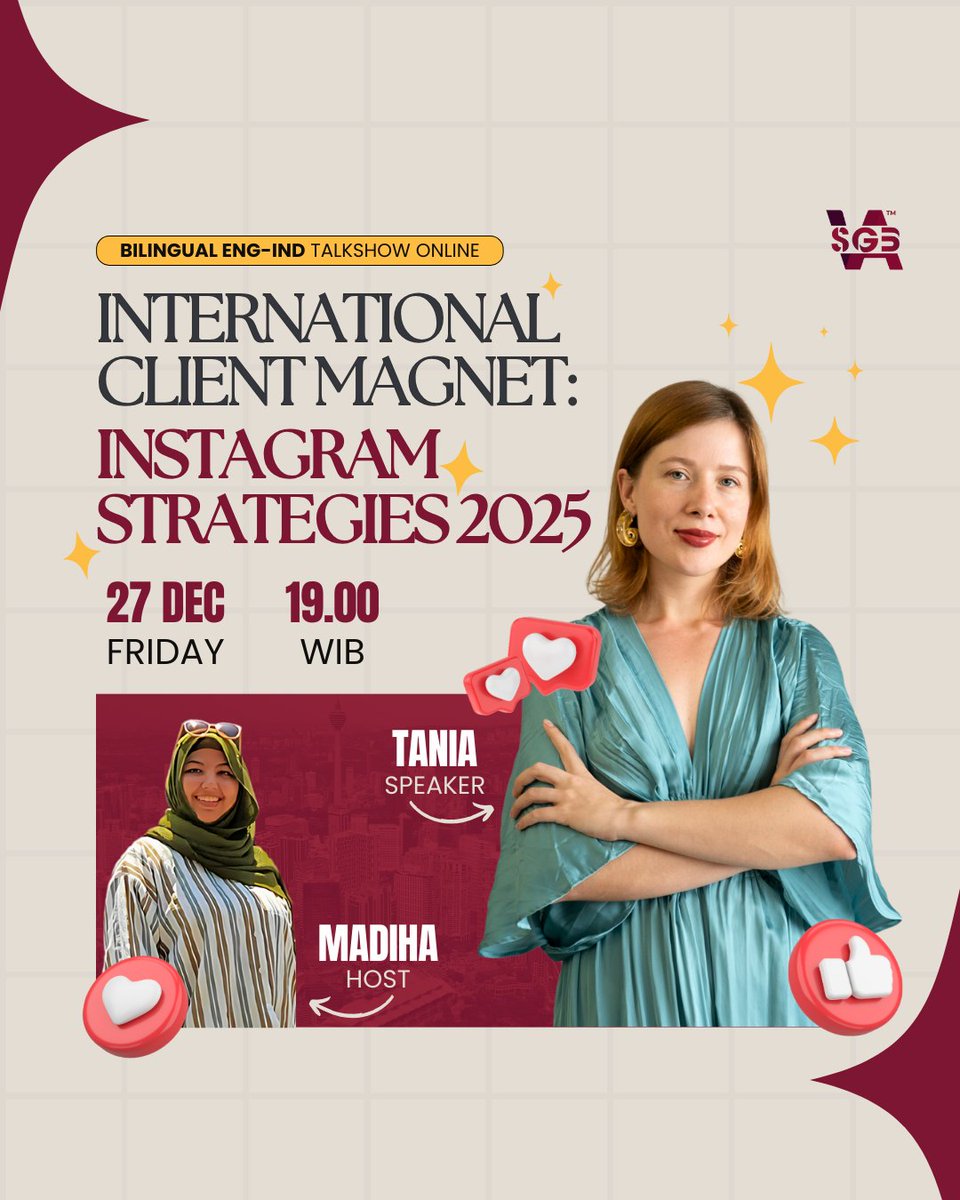 sgb_va's tweet photo. Nanti diajarin:
✅️ Service apa aja yang bisa ditawarkan sebagai Virtual Assistant
✅️ Cara dapet international client
✅️ Strategi dapet client dari IG

📅 Jumat, 27 Des
⏰️ 19.00 WIB

GRATIS kok! Tinggal daftar disini yaa👇
https://t.co/7ggyFmMRYR https://t.co/CrepbsjZfC