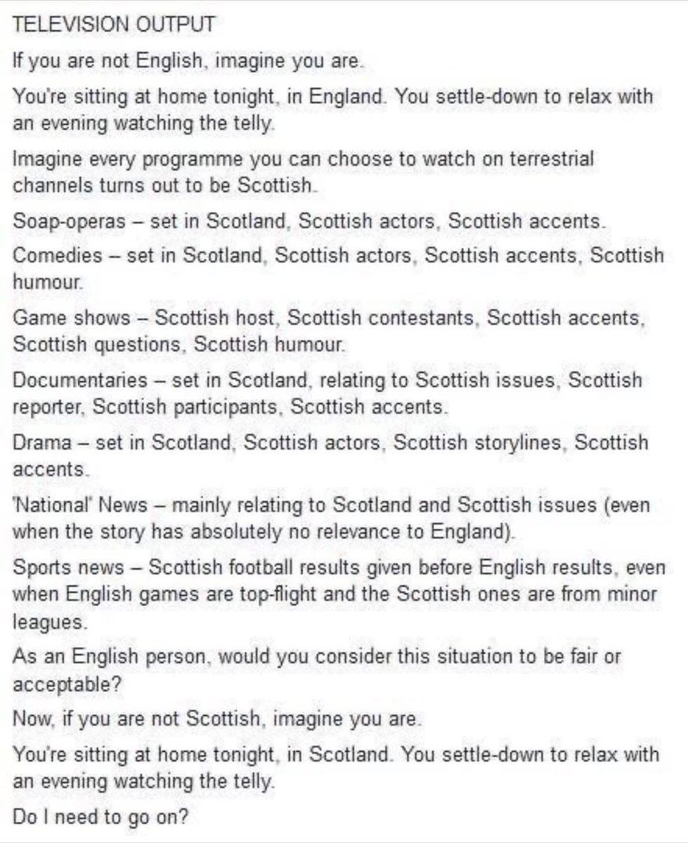 ScotsIndyTweets's tweet image. Copied from Alison Rollo on Facebook. "If you are English, imagine you are..."

#FreeScotlandFromColonialControl #LabourAreLiars