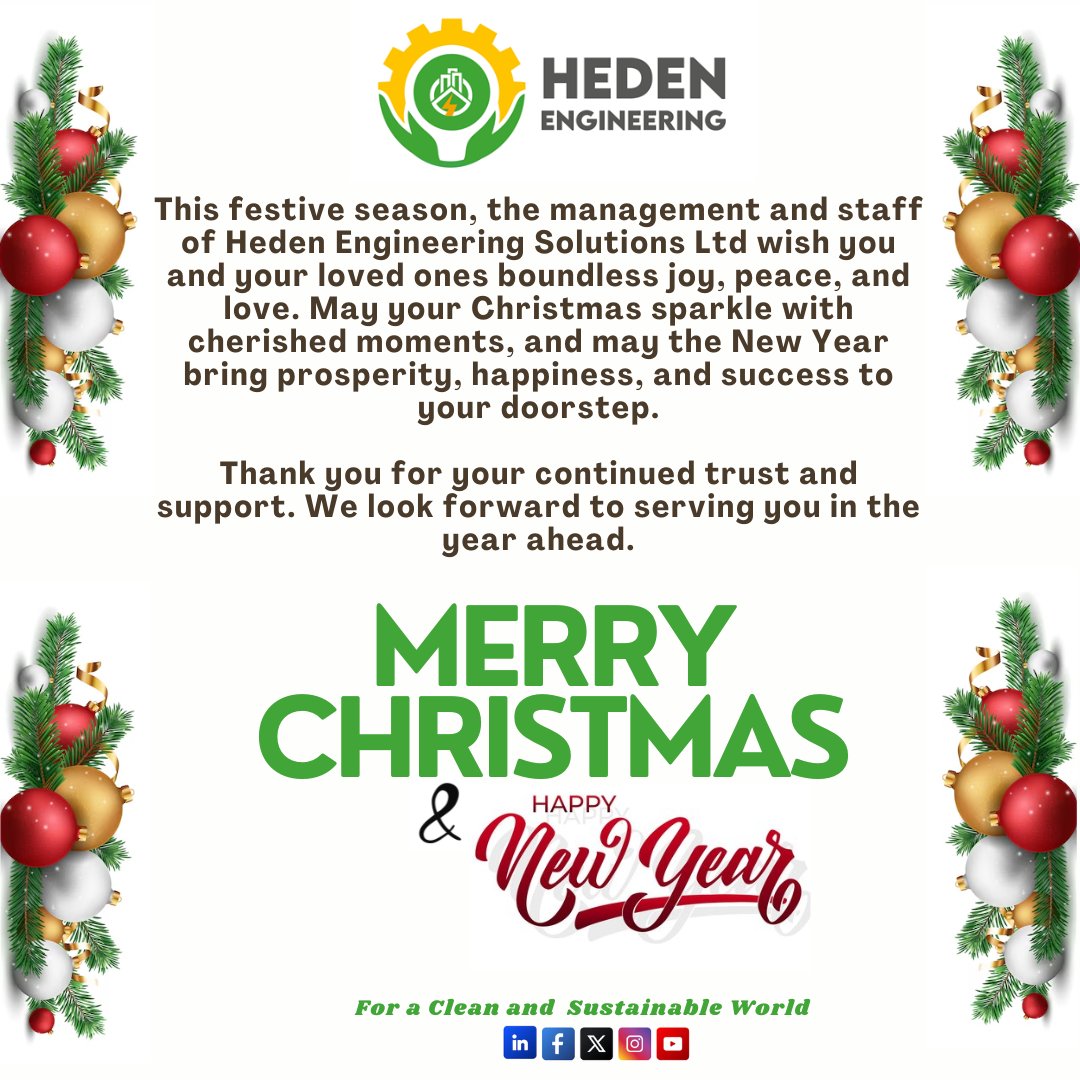 Merry Christmas and Happy New Year from Heden Engineering Solutions Ltd! Thank you for your trust and support. 
Here’s to a prosperous 2025 together!