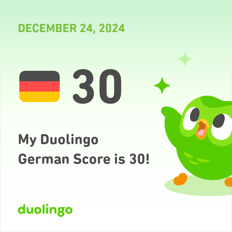 gothstable's tweet photo. My Duolingo German Score is 30! https://t.co/M8TJA829CM