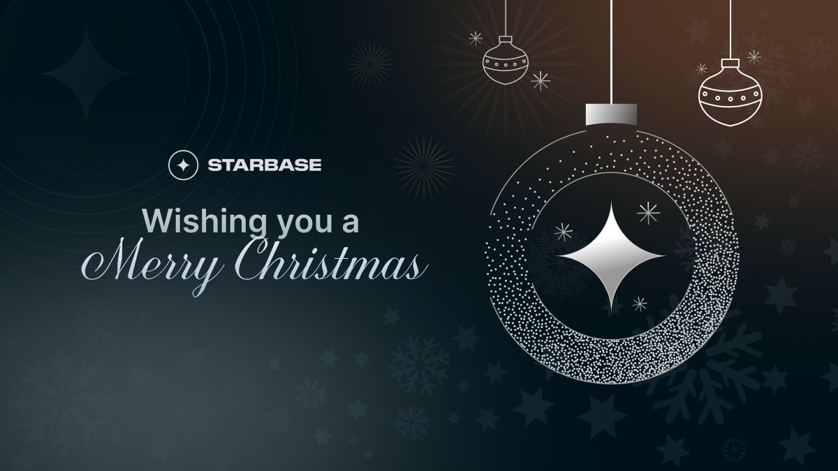 starbase_ag's tweet photo. 🎄Merry Christmas from all of us at Starbase ⭐️

Wishing every one of you a season filled with warmth, joy, and love and enjoy the festivities! 

Do remember to check out our Christmas Giveaway (https://t.co/lYh1j8KipP) and stand a chance to win up to $200 USDC! https://t.co/sNYt64R2Te