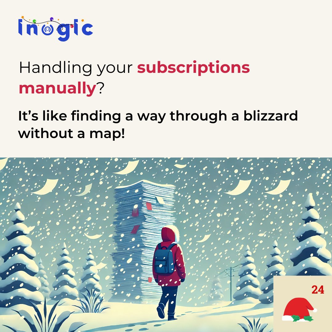 inogic's tweet image. #AdventWithInogic #advent #day24
Lost in manual subscriptions? Let Subscription &amp;amp; Recurring Billing by Inogic clear the storm! ❄️ Automate billing, track payments, &amp;amp; boost cash flow.