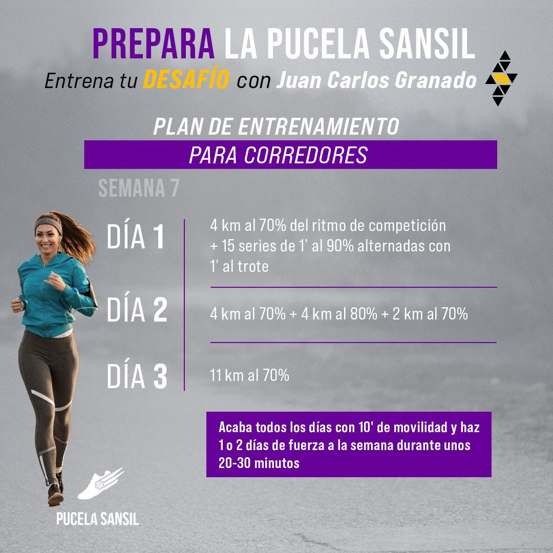 🏃🏻‍♂️¡Prepárate para la #PucelaSansil con <a href="/juankimen/">Juanki Granado</a>! Última semana del Plan de Entrenamiento para llegar en la mejor forma.

🏃🏻‍♀️Cada semana compartiremos ejercicios específicos para tres niveles: principiantes, novatos y corredores experimentados.

<a href="/entrenatudes/">entrenatudesafio</a>