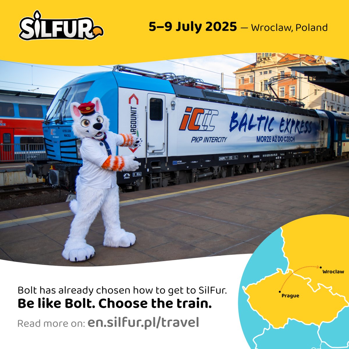 🚂 Going to Silfur 2025 and setting off from the Czechia? Take advantage of the direct train connection and get off right outside the hotel. Fast and convenient.   

Be like <a href="/B_railway_dog/">Bolt Railway Dog 🚂</a>  and choose the train. 🐶
More on how to get there: 
 en.silfur.pl/travel