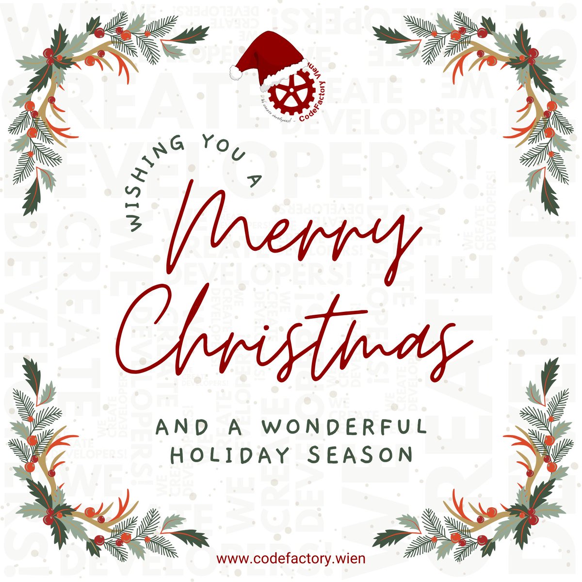 CodeFactoryVIE's tweet image. We wish you a Merry Christmas!
🎄🎅
Enjoy your holidays and stay safe and healthy! 😊
- Your CodeFactory Team
P.S. If you have any questions regarding our
programming courses, don't hesitate to contact us at
office@codefactory.wien.