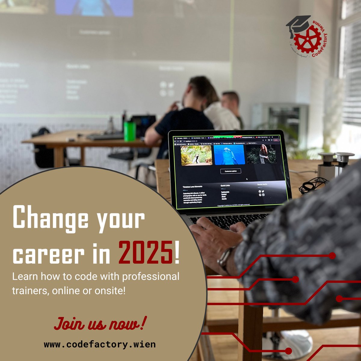 CodeFactoryVIE's tweet image. Become a WEB DEVELOPER in 2025!
Change your life and start your new career now!
Join the future! 💪
Register now for one of our upcoming courses by
clicking the link in the bio!
For more information contact us at
office@codefactory.wien or visit codefactory.wien