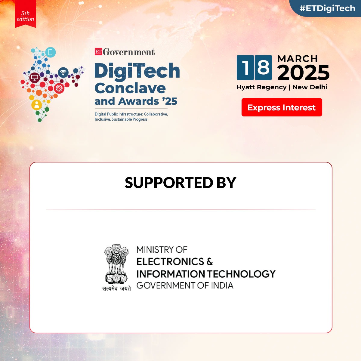 ET_Government's tweet photo. We’re proud to welcome @GoI_MeitY as our Supported By Partner at #ETDigiTech2025! Together, we’re shaping the future of digital innovation and driving meaningful change across industries.
Express Interest: https://t.co/P8EfsOH28J
#ETGovernment #ETDigiTech #IndiaStack #Summit https://t.co/HwssqS0WqX