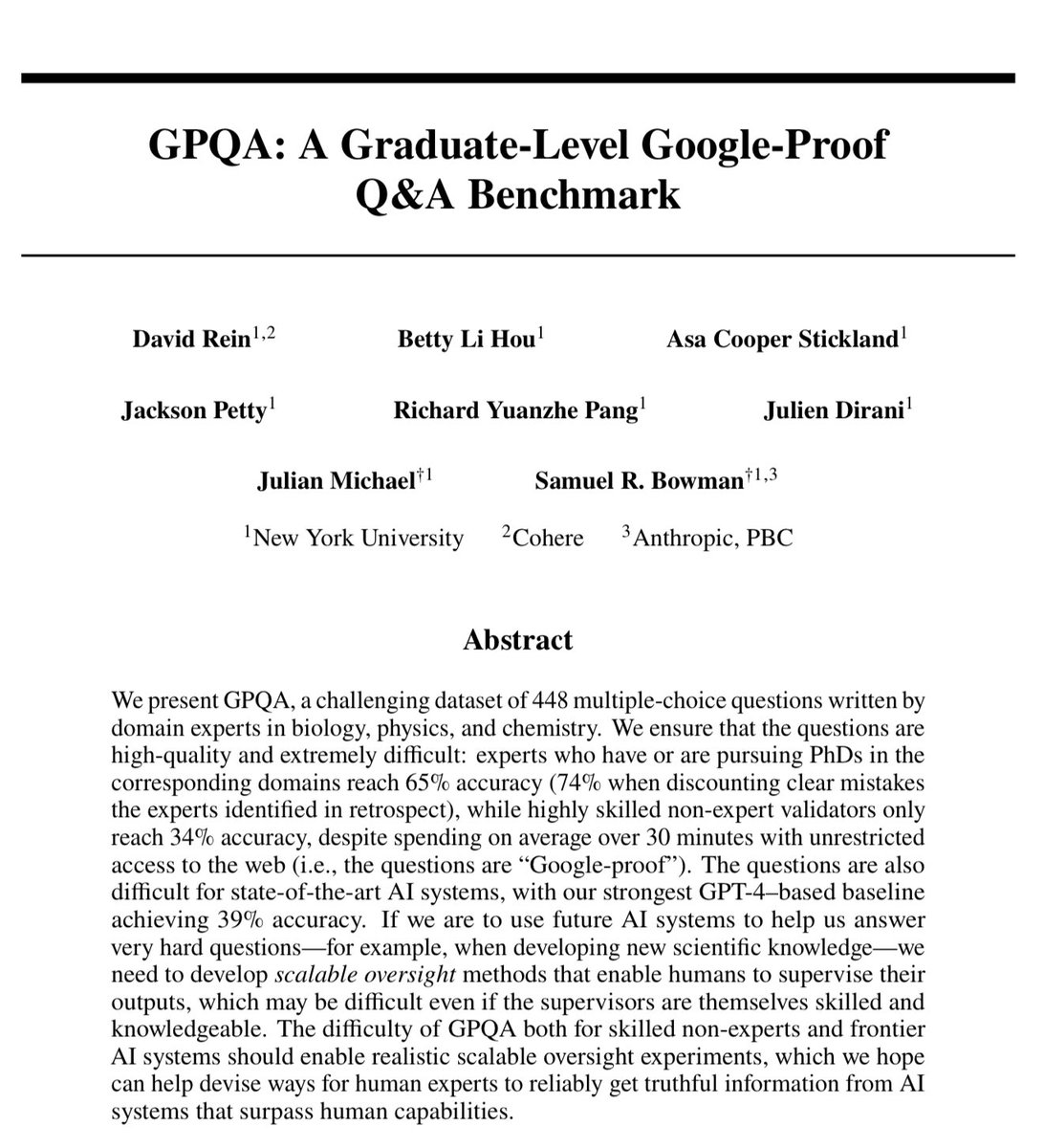 One way to trace AI over the last year is GPQA Diamond. This is a Google-proof question set that experts get 81% right in their fields &amp; highly skilled non-experts with 30 minutes per question and Google access get 22%.

GPT-4 got 37% at the start of 2024. o1 got 78%. o3 is 87.7%