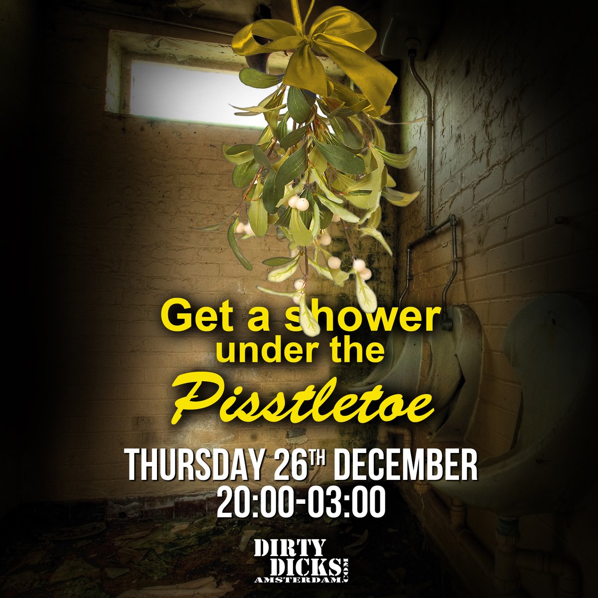 Christmas is almost coming to a end but not if you had before a shower under the Pisstletoe! The only chance you have Thursday 26th Dec from 20:00-03:00 at Dirty Dicks. Entrance fee is 8 Euro + 2 drinks (no negotiation when you enter). #dirtydicksamsterdam #goldenshower #darkroom