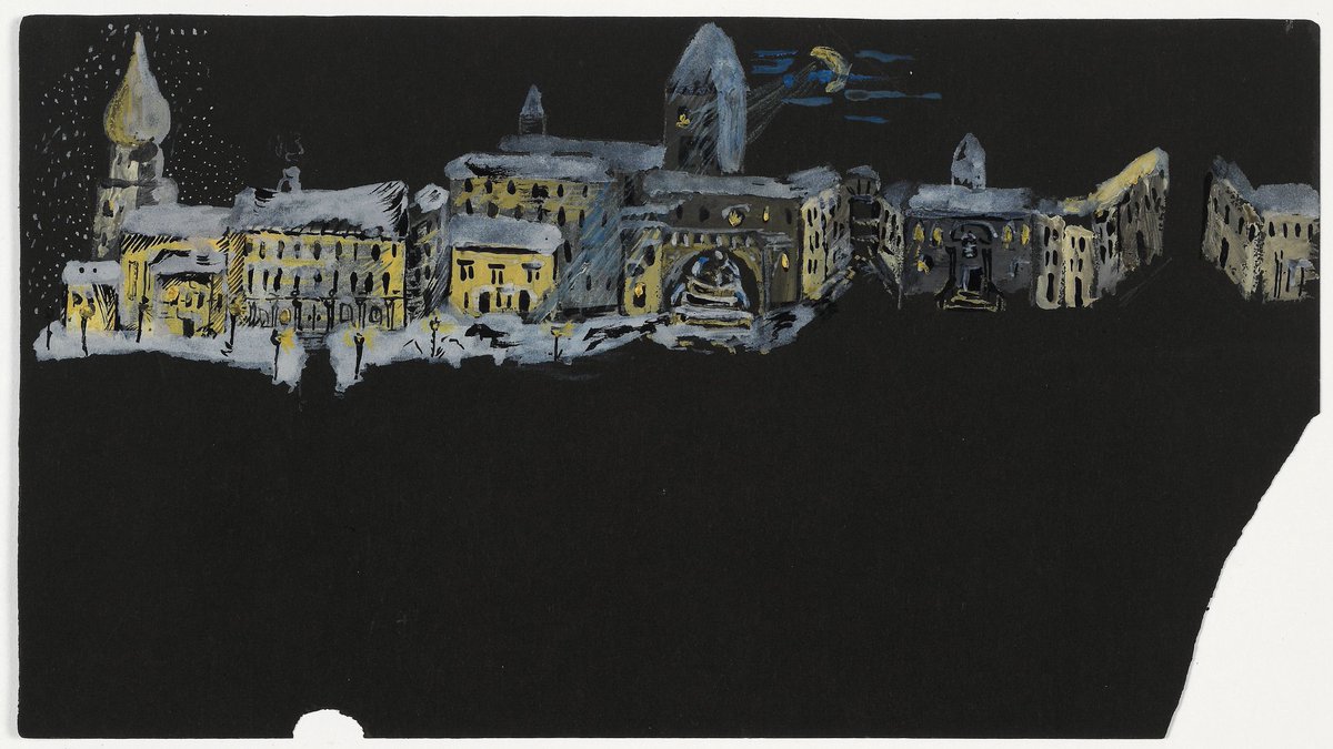 Mit allen guten Wünschen zum Jahreswechsel das Motiv unserer #Weihnachtskarte 2024: Ansicht einer Stadt bei Nacht von Rainer Maria Rilke. Gouache über Bleistift, vermutlich zwischen 1890 und 1892. #DLAMarbach #Rilke #Jahreswechsel
