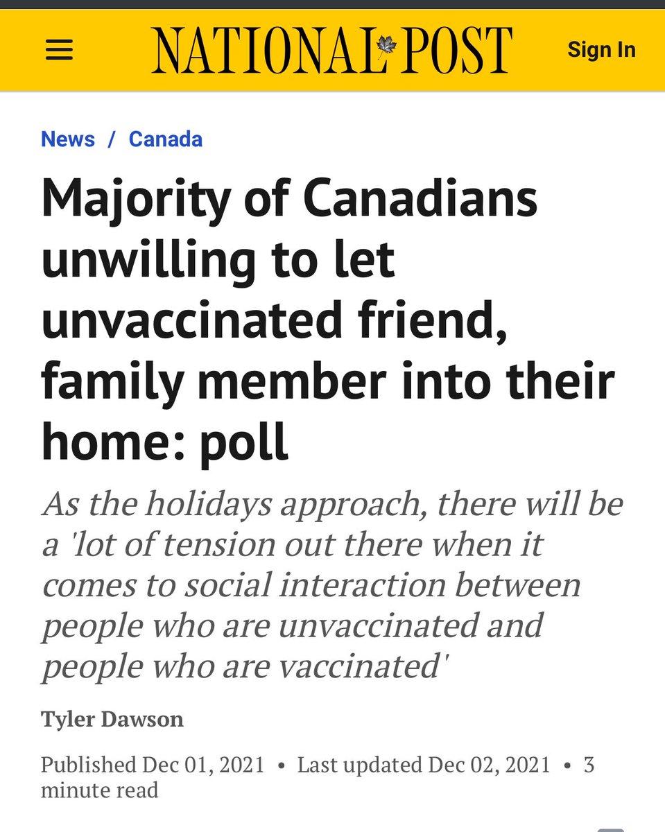 Christmas 2021. Canada was in a dark place. Unvaccinated Canadians were bombarded daily with articles like this. We were banned from flying, vaccine passports were in effect, some provinces didn’t want unvaccinated allowed in grocery stores. We must never forget what they did.