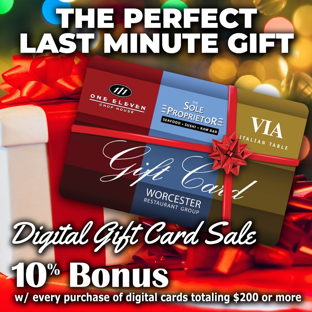 111ChopHouse's tweet photo. Looking for the perfect last minute gift?  Give a digital gift card to the area’s three finest restaurants – The Sole Proprietor, One Eleven Chop House and VIA. A 10% bonus card will be awarded for any purchases of gift cards totaling $200 or more.
https://t.co/nI9iNP2RfE https://t.co/vV5dXDLfwZ
