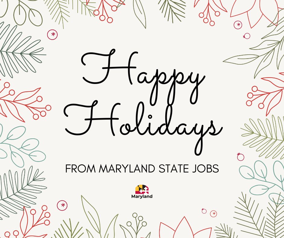Marylandgovjobs's tweet photo. Happy Holidays from Maryland State Jobs! 
We wish you a safe happy holiday season.
#MDStateJobs #StateJobs #NowHiringMD #HappyHolidays2024 https://t.co/MUTqG5NRdq