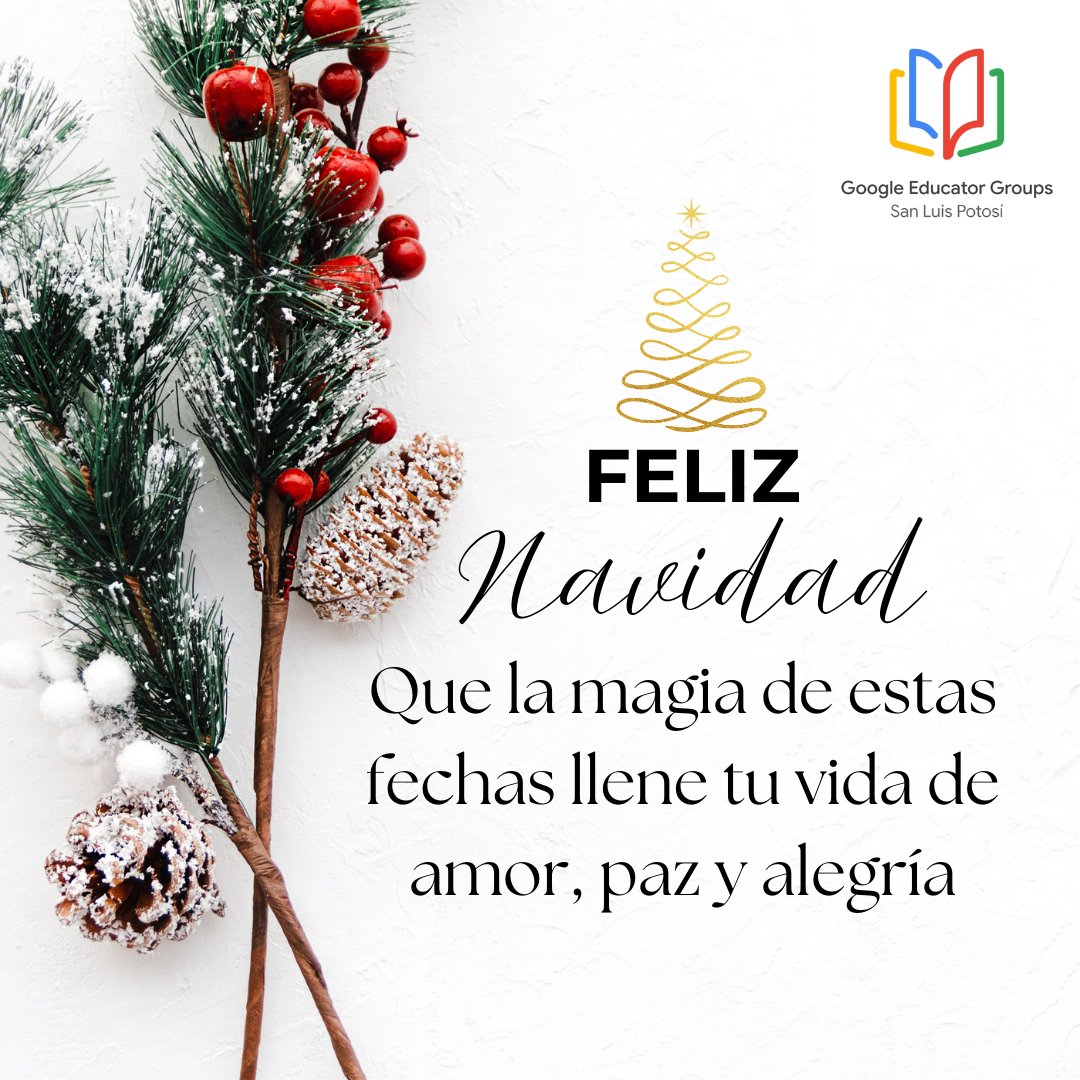 ¡Felices fiestas a toda la increíble comunidad de Educadores de Google San Luis Potosí! ✨ Que esta Navidad esté llena de alegría, paz y momentos especiales con sus seres queridos. ¡Gracias por inspirar y transformar la educación cada día! 🎄
 <a href="/GEGHispano/">GEG Hispanoamérica</a> #googleforedu