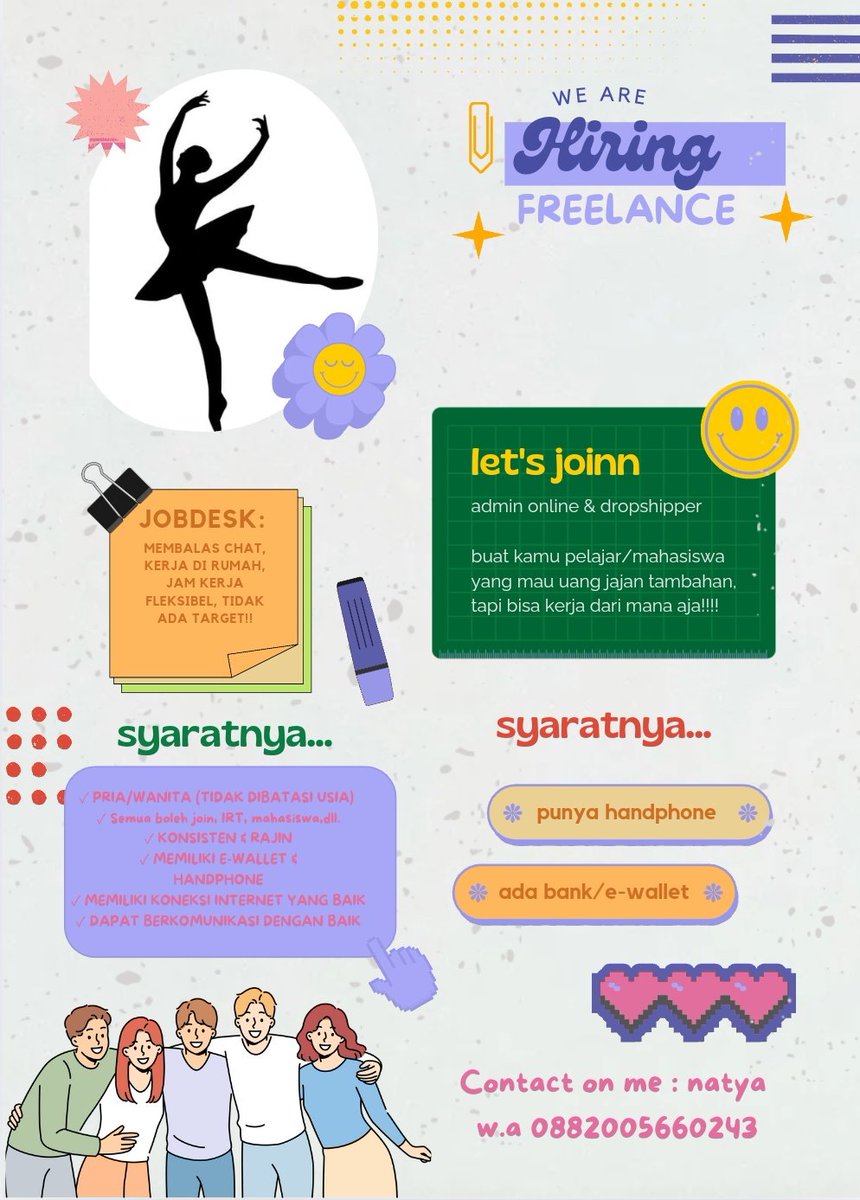 nyariapakakhaha's tweet photo. haiiiii!!! kita open recruitment freelance wfh nih , cocok banget buat pelajar dan mahasiswa 🤓💗
❄️minimal usia 13 taun
dm buat detail nya yaa!!
#infoloker #lokerwfh #jobreceh #infoparttime #zonauang #lokersma #infofreelance https://t.co/Oy1DSn1d2a