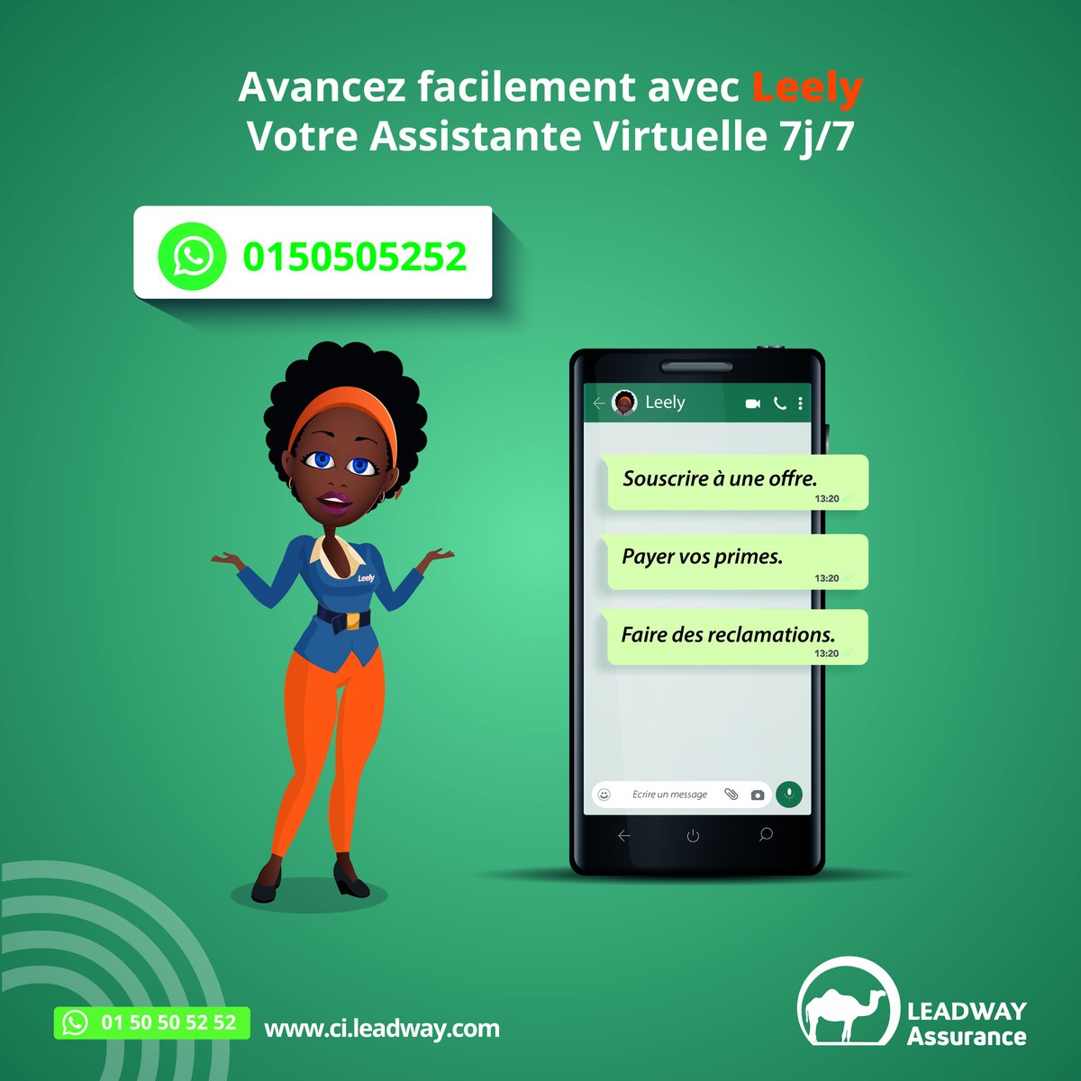 LeadwayCI's tweet photo. Et oui, Leely vous assiste sur WhatsApp même les week-ends et jours fériés.

Retrouvez Leely ici : https://t.co/QO9gtZhGmz ou sur le site web https://t.co/skijfiXnFv et sur l’application MyLeadwayVie.

#Leely #LeadwayAssurance #Digital #LassureurDigitalN1 #CeQueLeadwaytOffre https://t.co/d6CgYwepU0
