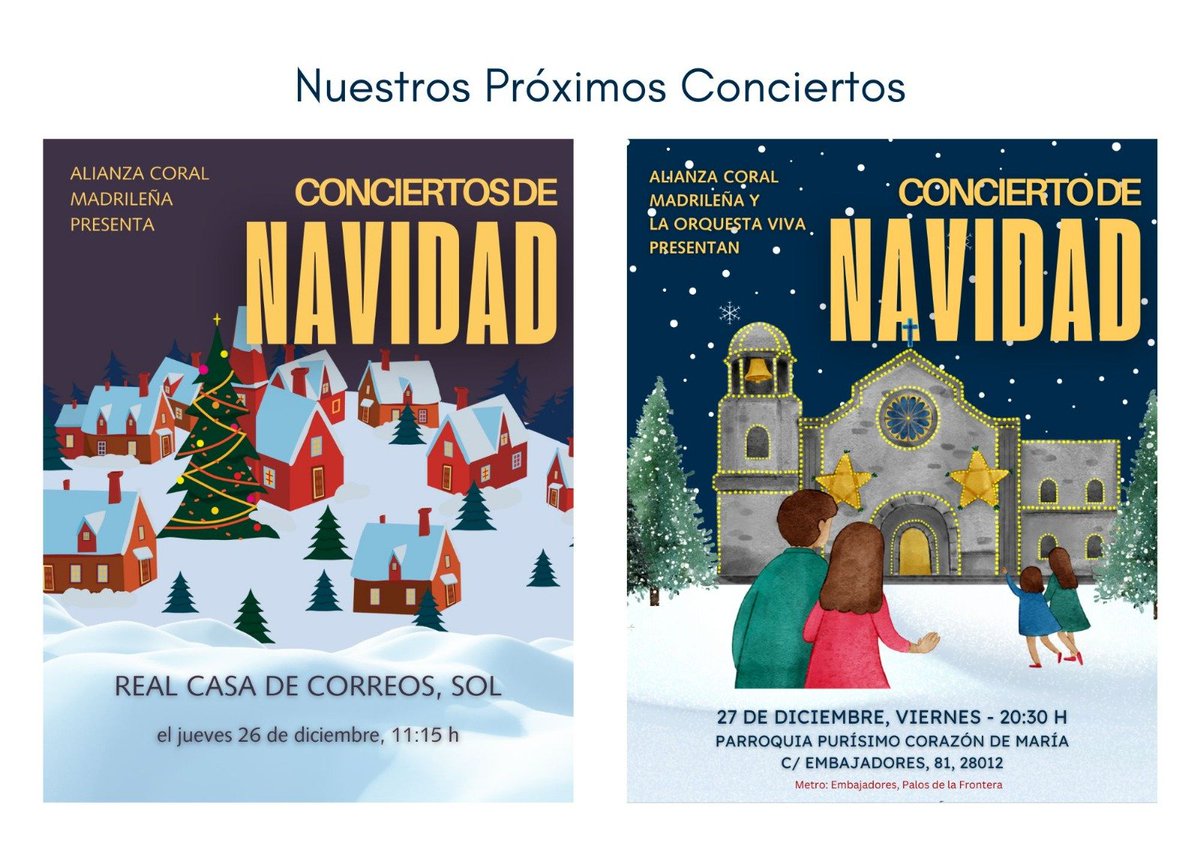 Próximos conciertos, 26 y 27 de diciembre de 2024. Para despedir el año de la mejor manera. #MerryChristmas2024 #FelizNavidad2024 #conciertos #Madrid #villancicos #conciertosdenavidad #Música #actividadesgratuitas
