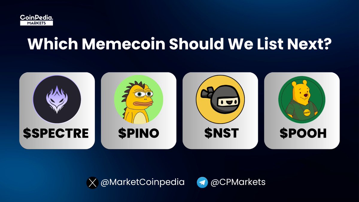 MarketCoinpedia's tweet image. Which #Crypto should CoinpediaMarkets list next? 🔥🚀

✓ Spectre AI ( #SPECTRE )
✓ Pino ( $PINO)
✓ Ninja Squad Token ( $NST)
✓ Pooh ( $POOH)

Voting will be open for the next 48 hours. ⏰

The coin with most votes will be officially listed on #CoinpediaMarkets. 💥

Join and…