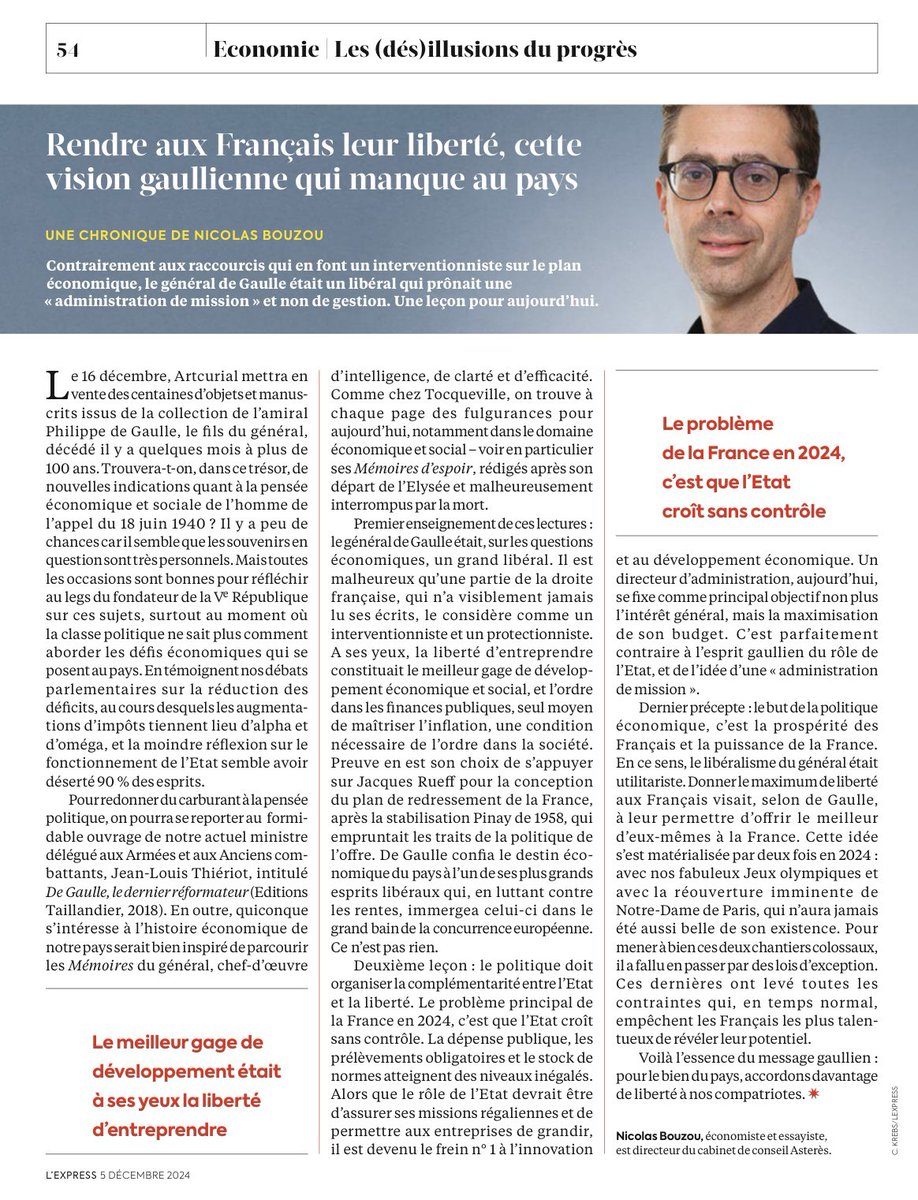 Notre pays va traverser des moments difficiles. Rappelons que, pour redonner à la France sa prospérité, sa puissance, et pour rétablir ses finances publiques, le Général de Gaulle mena, à partir de 1958, la politique la plus libérale que notre pays n’aura jamais connue.

Ma