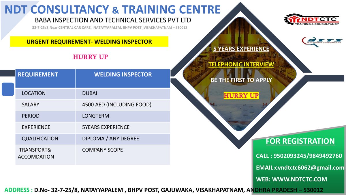 NDTCTC_'s tweet photo. Join with us using this links to get NDT requirements
Whatsapp
https://t.co/kVF3781m9p
https://t.co/cPgFDergQy
contact number +91 9502093245 / 9849492760 / 9676361656
mail Id cv6062@gmail.com ( mention for what position you are applying )
#onlinetraining https://t.co/tqrAeZ5uIB