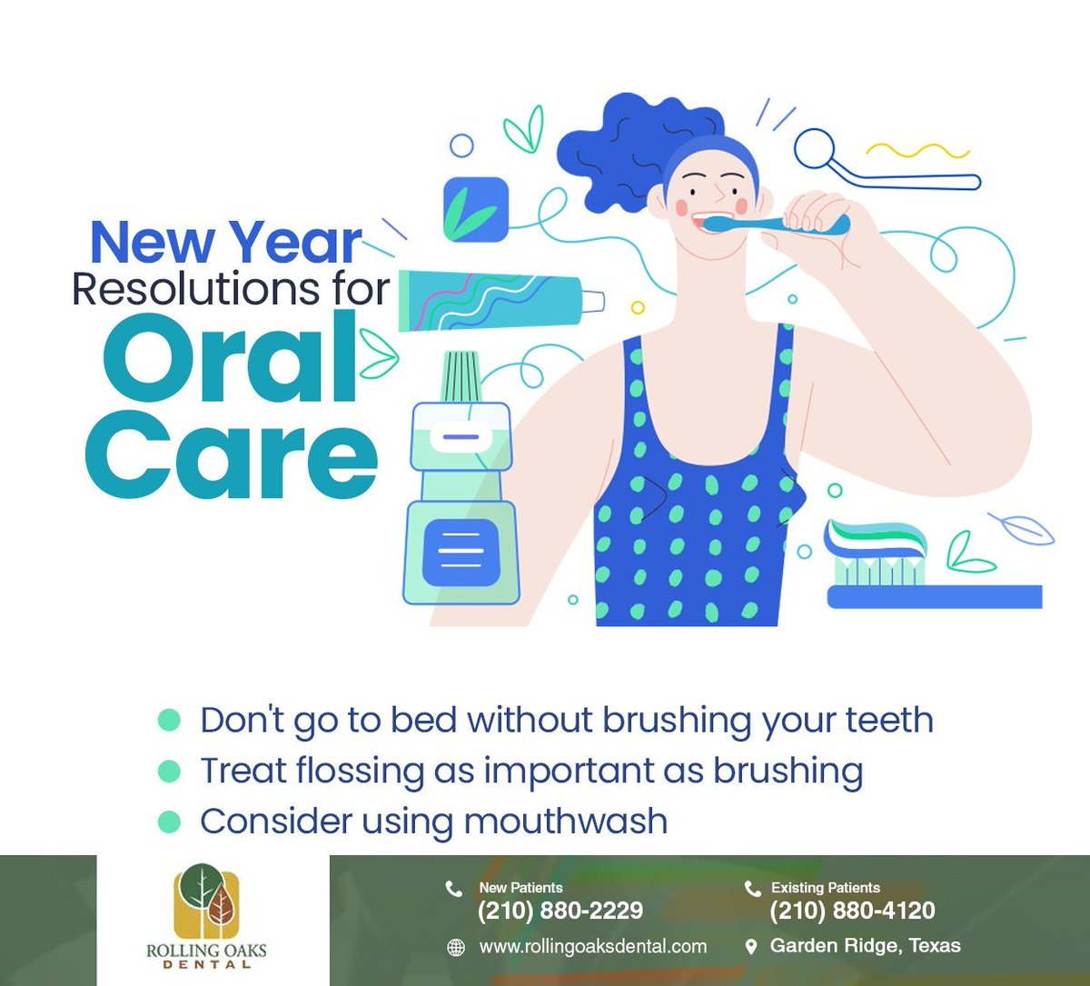 We know you value your oral health. However, due to various reasons, you may have missed following good oral health practices. Plan your New Year`s resolutions to achieve optimum oral health in the new year. #dentalcare #RollingOaksDental #GardenRidge #TX
