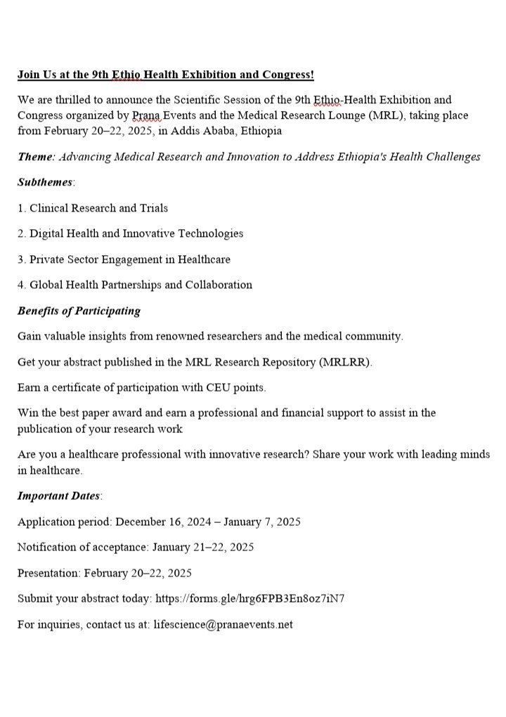message from Para Events, Organizers of the 9th Ethi health exhibition and congress