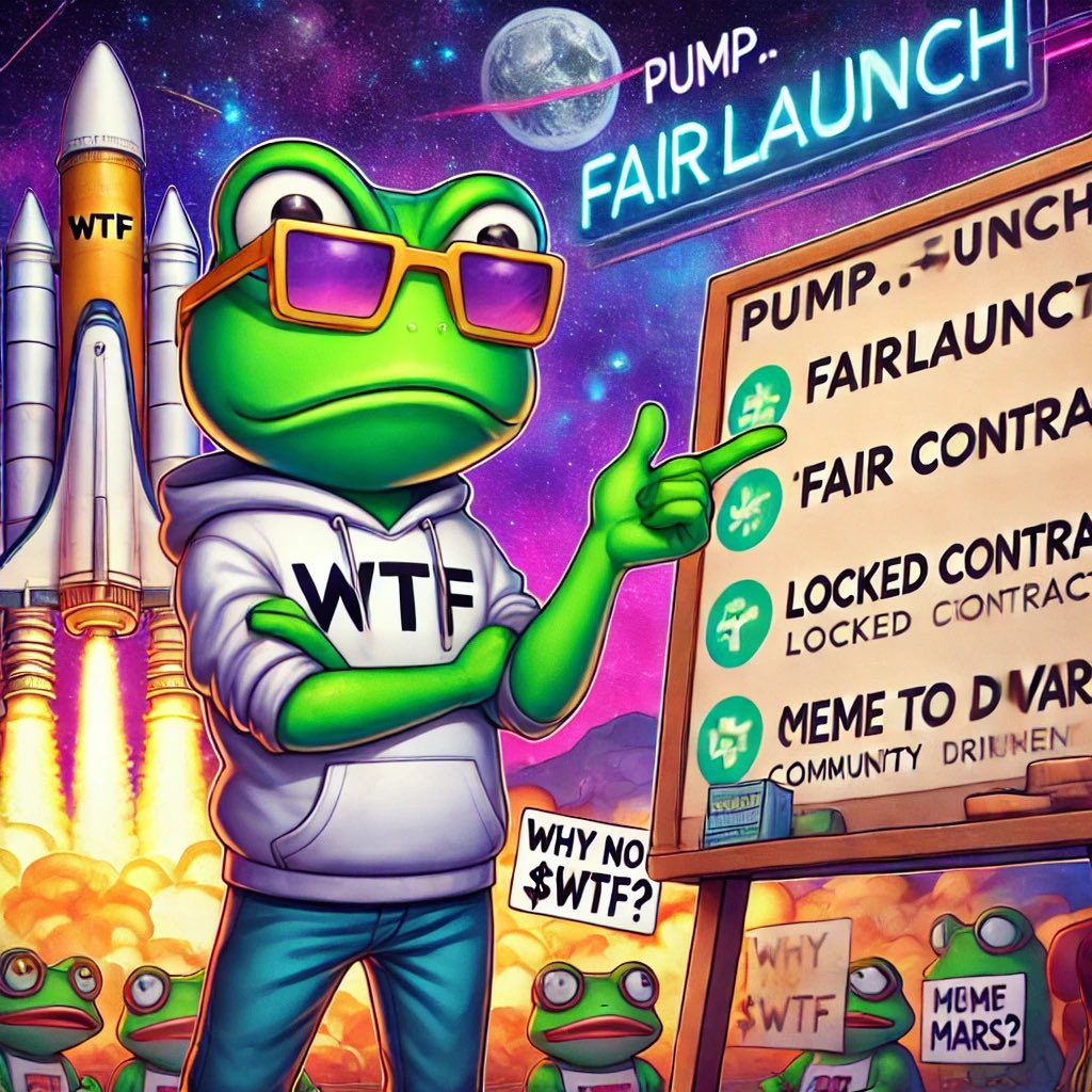 WtFrogSolana's tweet photo. 🌟🐸 “Why are we launching on https://t.co/VQsNUnvmtB? Because $WTF is for the PEOPLE. 🚀”
✔️ Fairlaunch: No whales, no bots, just equal opportunity.
🔒 Locked Contract
👥 Community-Driven:
$WTF let’s croak all the way to Mars! 🌌
#WTFToken #FairLaunch #WhyNot #PumpFunLaunch https://t.co/yGHcBDg8Sb