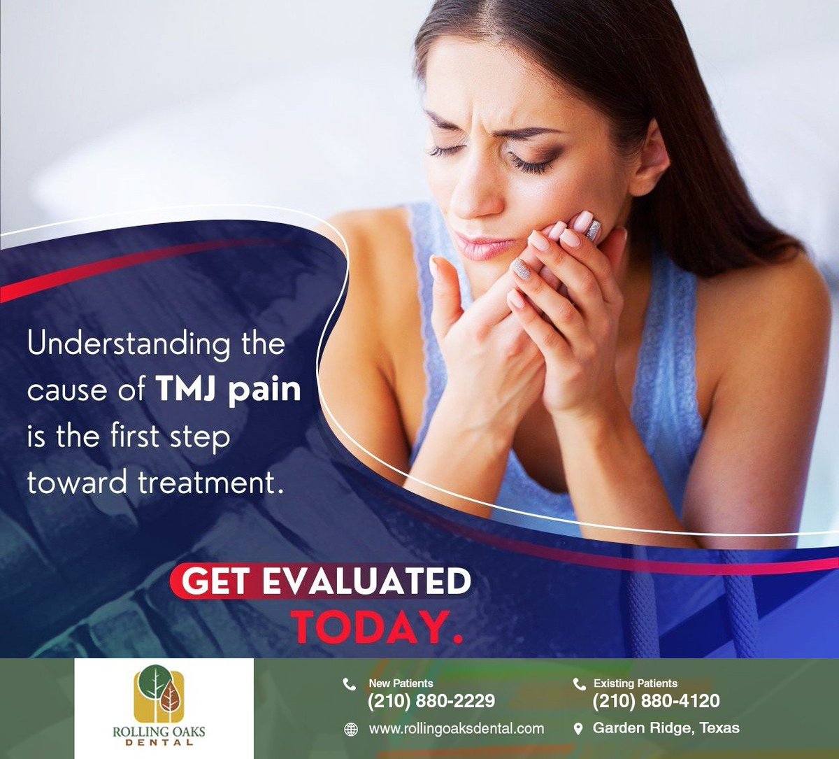 While trauma to the jaw is the most common cause of TMJ disorder, it can also arise without any trauma. Schedule a consultation at rollingoaksdental.com to learn more about your treatment options. #tmjdisorder #tmjpain #jawpain #RollingOaksDental #GardenRidge #TX