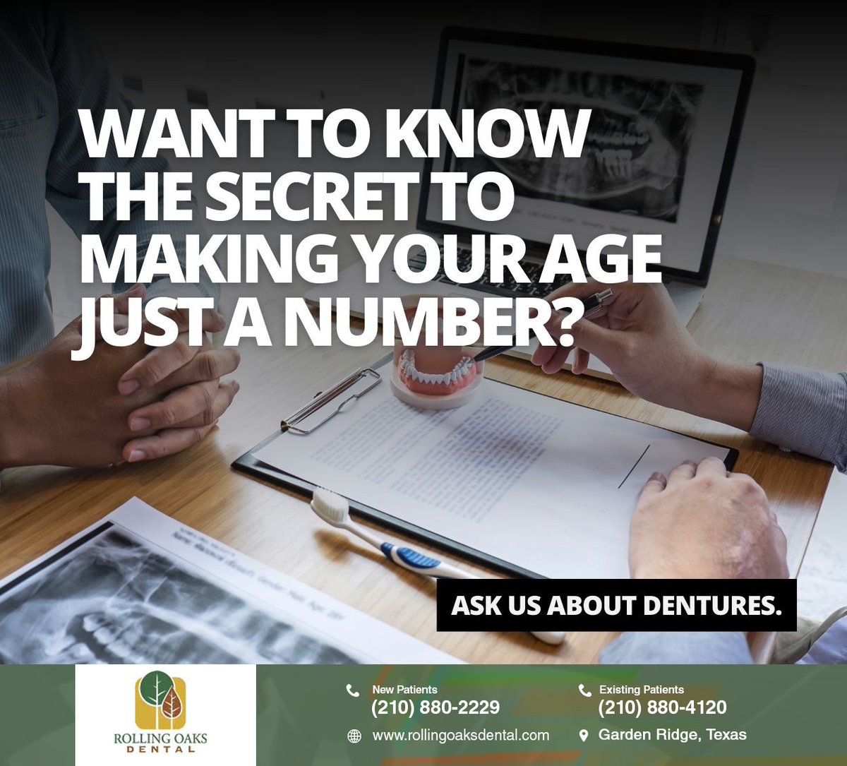 Age is just another number when dentures are your secret weapon. Learn more about the different types of dentures and find out which type is right for you at rollingoaksdental.com #dentures #replacementteeth #RollingOaksDental #GardenRidge #TX