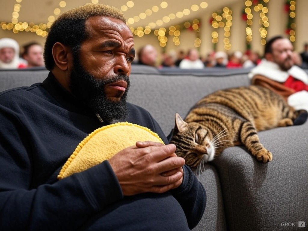 In the spirit of Crispmas I asked AI to generate a picture of <a href="/MrTtheTaco/">Mr. T the Taco</a> and <a href="/PickliciousF/">Pickle</a> at Midnight Mass together.

Now where the shell ham I and who the fork is that crêpe ?