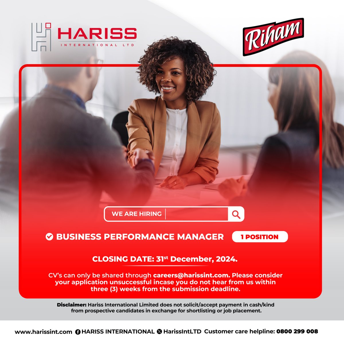 Riham (@rihamug) on Twitter photo Join our growing team for this open position
Apply or refer someone before the deadline.
To apply, email your CV to careers@harissint.com
For a full job description, click here: bit.ly/HIL-8 Join our growing team for this open position
Apply or refer someone before the deadline.
To apply, email your CV to careers@harissint.com
For a full job description, click here: bit.ly/HIL-8
