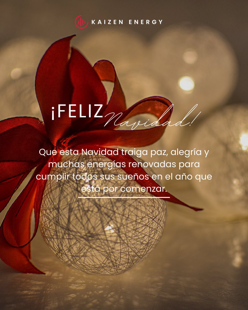 ¡Feliz Navidad!♥️🎄 Que este tiempo esté lleno de luz, amor y energía positiva. 

Gracias por confiar en nosotros para construir un futuro más sostenible. 
¡Desde #KaizenEnergy les deseamos lo mejor para ustedes y sus seres queridos! 💚🎄✨
#NavidadSostenible  #FelizNavidad"