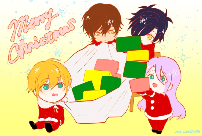 メリークリスマス2018国広くんの布でサンタのお仕事いっぱい詰める蜂須賀さん光忠とからちゃんもいる 