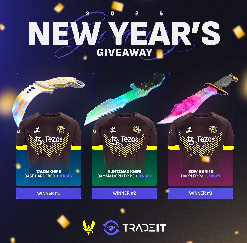 tradeit_gg's tweet photo. 🥳2025 New Year's Giveaway🥳

3 Lucky winners will get a knife &amp; Jersey from Vitality!

Only 22 days left!

Join up: https://t.co/mzjl9C2Wsf https://t.co/1BkTkXIr64