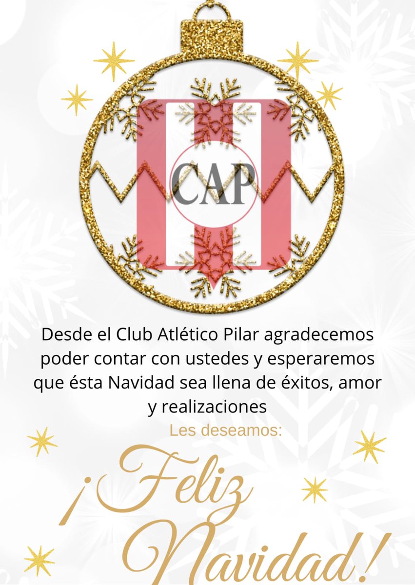 🎅🏼Queremos desearle a todos los miembros de nuestra Familia Deportiva, una Feliz Navidad y un Próspero Año Nuevo.
Gracias por ser parte del Club Atlético Pilar!