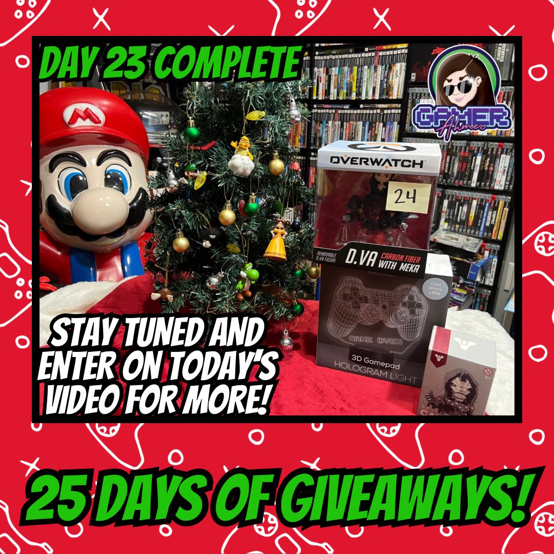 GamerAhmer's tweet photo. Day 23 has completed! Stay tuned for today’s short and be sure to comment for a chance to win! #videogames #games #gamerahmer #christmas #25daysofchristmas #25daysofgiveaways #giveaway #playstation #retrogaming #xbox #happyholidays https://t.co/Vp5rhbhkZA