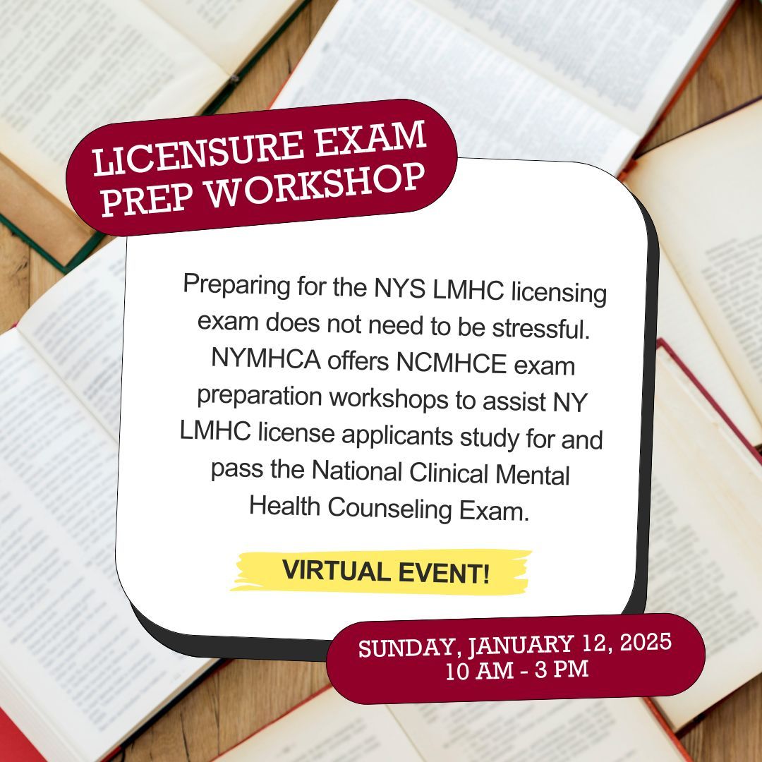 🎓✨ Ready to conquer the NYS LMHC licensing exam? We've got you covered! Join our virtual Licensure Exam Prep Workshop on Sunday, January 12, 2025, from 10 AM to 3 PM. 📚💻

buff.ly/3ZNoDE1