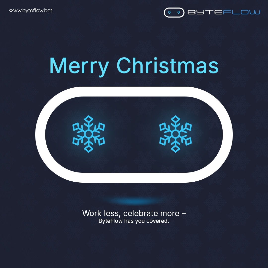 ByteFlowBot's tweet image. 🎄 Merry Christmas from ByteFlow!

This holiday season, focus on what truly matters. Let ByteFlow handle the workflows while you enjoy the celebrations.

🌐 Discover how we simplify workflows at byteflow.bot

#MerryChristmas #WorkflowAutomation #ByteFlow