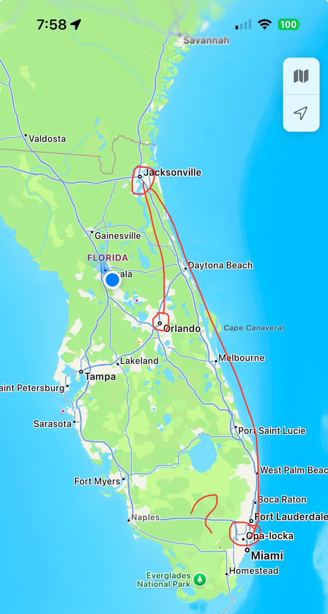 goodbyeemie's tweet photo. Okay but @USPS @USPSHelp why was THIS the most logistically sound route?? The blue dot is where it needed to be and if it had just made its way here from Orlando in the first place… it would’ve been here in time for Christmas 😤 I’m not even in the Opa-Locka region!? https://t.co/fzXYzxkyq3