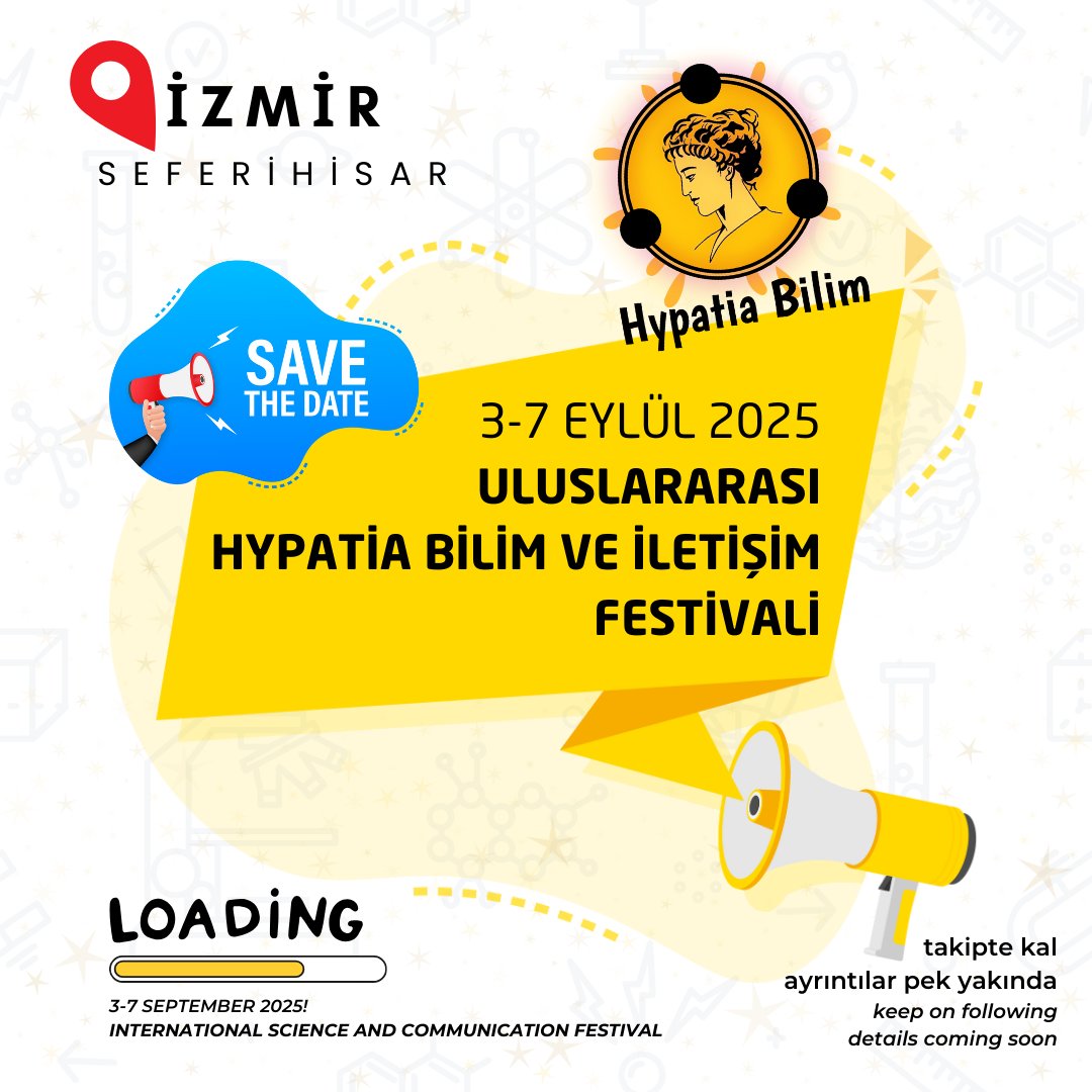 📢 Değerli bilimseverler, sevgili takipçilerimiz!

🚀 Not edin: 3 - 7 Eylül 2025!

🪩 Hypatia Bilim, bilim ve iletişim alanında dijitalde başlayan yolculuğunu sosyal yaşamın her alanına taşımaya hazırlanıyor!

💃🎉🕺Uluslararası Bilim ve İletişim Festivali geliyor...

Dünyada ve