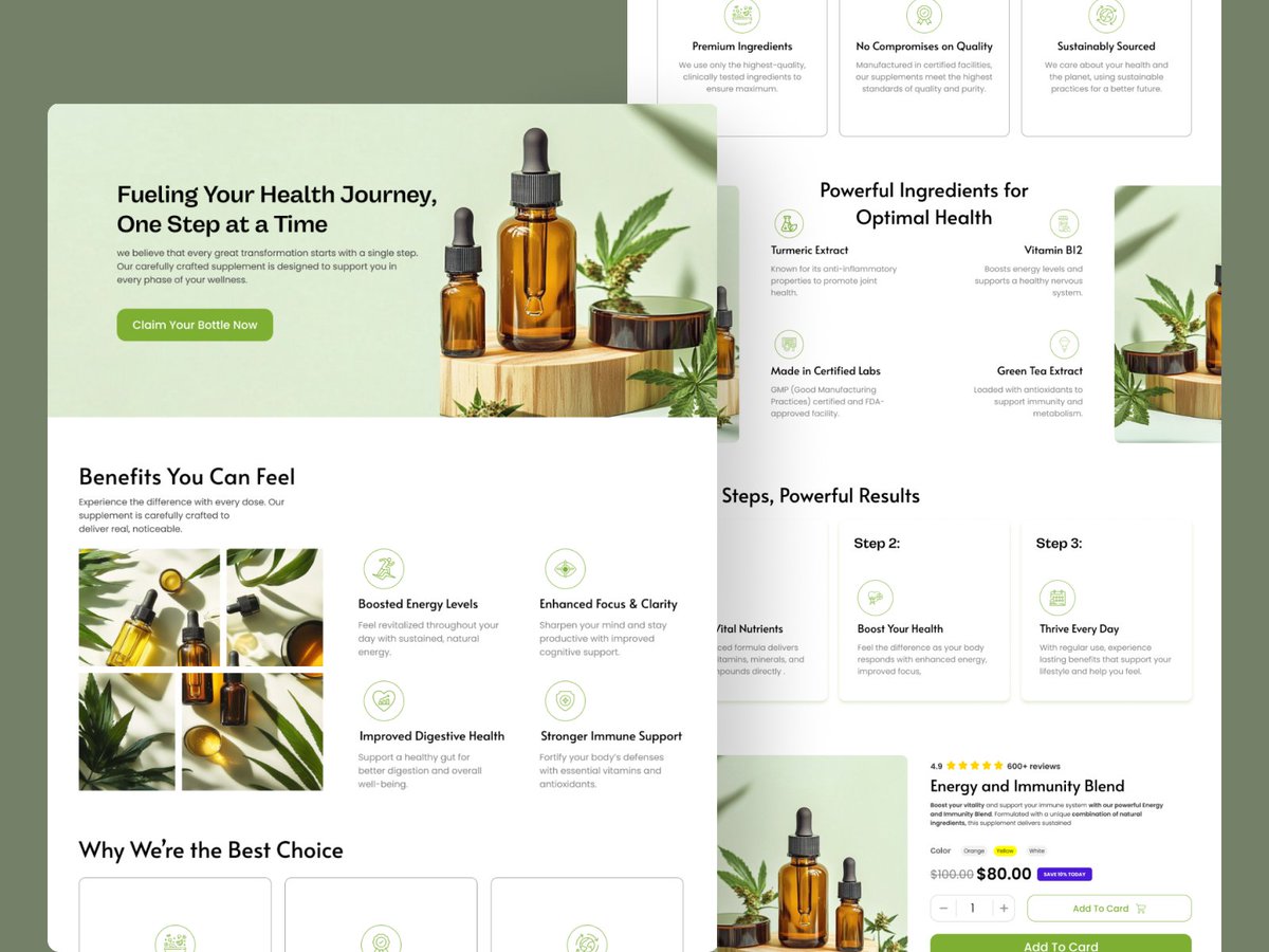 Sabbirr69's tweet photo. CBD Product landing page for shopify store

👉👉 Get the free figma template on First comment   

#SupplementDesign #LandingPage #UIUXDesign #WellnessWebsite #ProductLandingPage #HealthAndWellness #MinimalDesign #ECommerceDesign #FitnessSupplements  #CreativeDesign https://t.co/lOuxQ9u8il